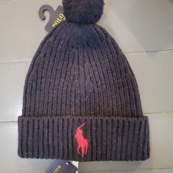Polo Ralph Lauren Men`s Blue Wool/Nylon Big Pony Signature Merino Cuffed Beanie - Picture 5 of 13